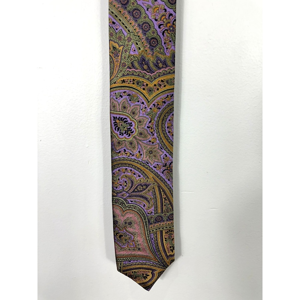JZ Gallery Collection 100% Silk Paisley Necktie Purple Gold Boho‎ Retro Mens USA